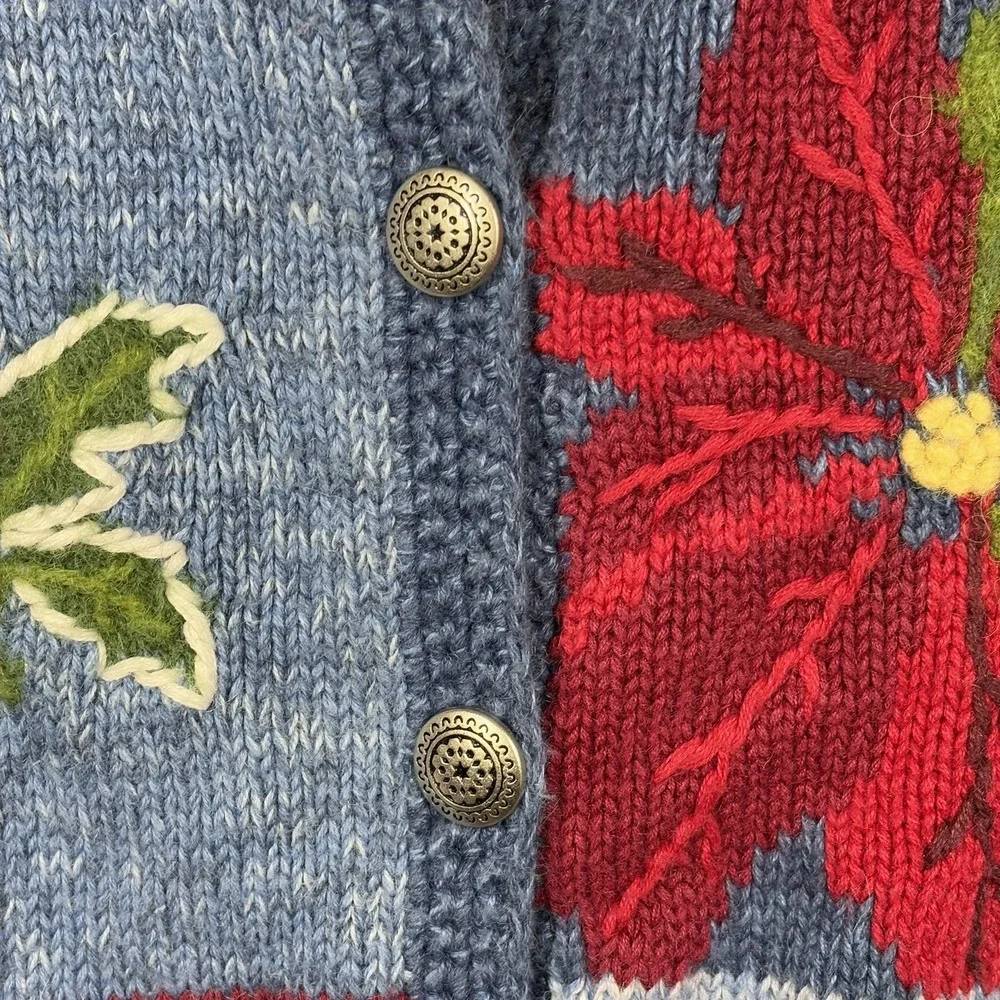 VTG Northern Isles Women‎ Holiday Cardigan Sweater Size S Christmas Poinsettia - Picture 7 of 12